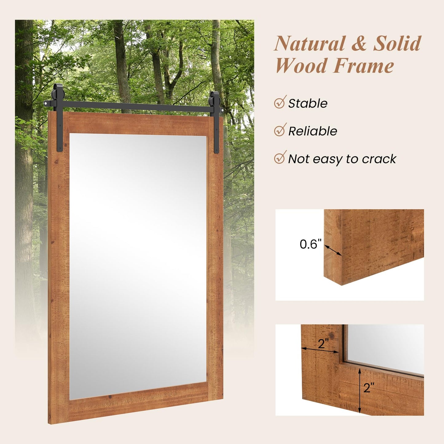 Tangkula Farmhouse Wall Mirror with Wood Frame & Metal Bracket（ 36"L x 24"W）