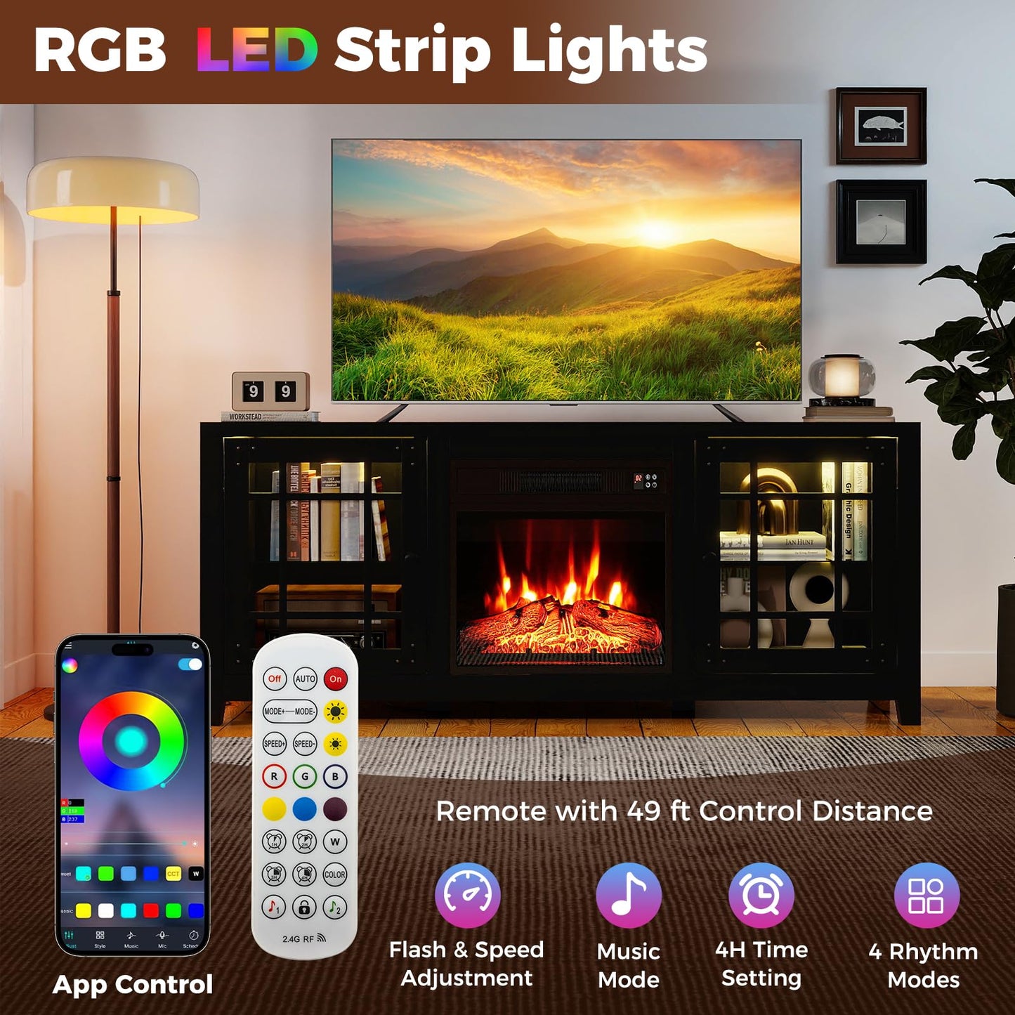Tangkula 58" LED Fireplace TV Stand for TVs up to 65"
