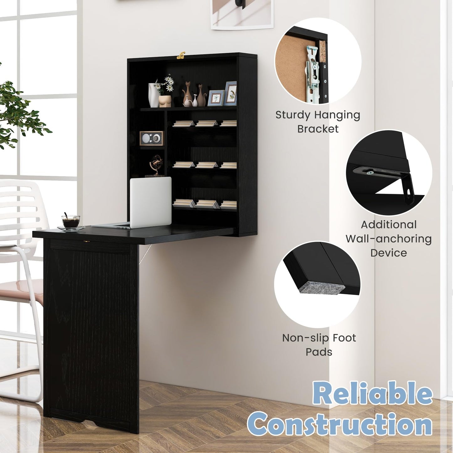 Tangkula Wall Mounted Fold Out Convertible Desk for Home Office