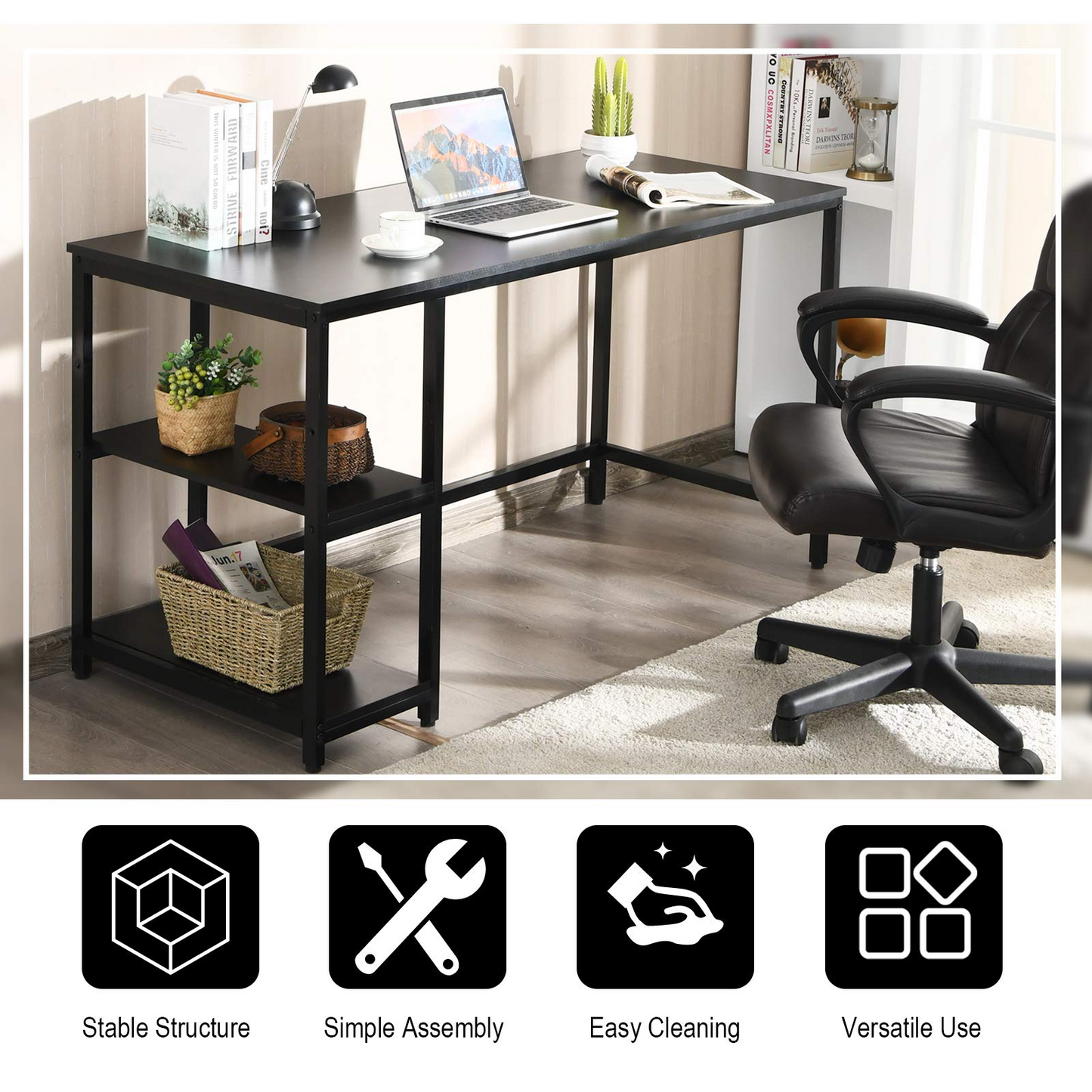Tangkula Home Office Computer Desk with 2 Storage Shelves