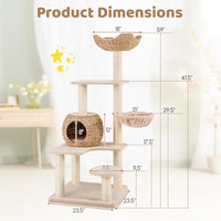 Arbre à chat Tangkula 59 pouces, tour à chat multi-niveaux avec poteaux à gratter en sisal