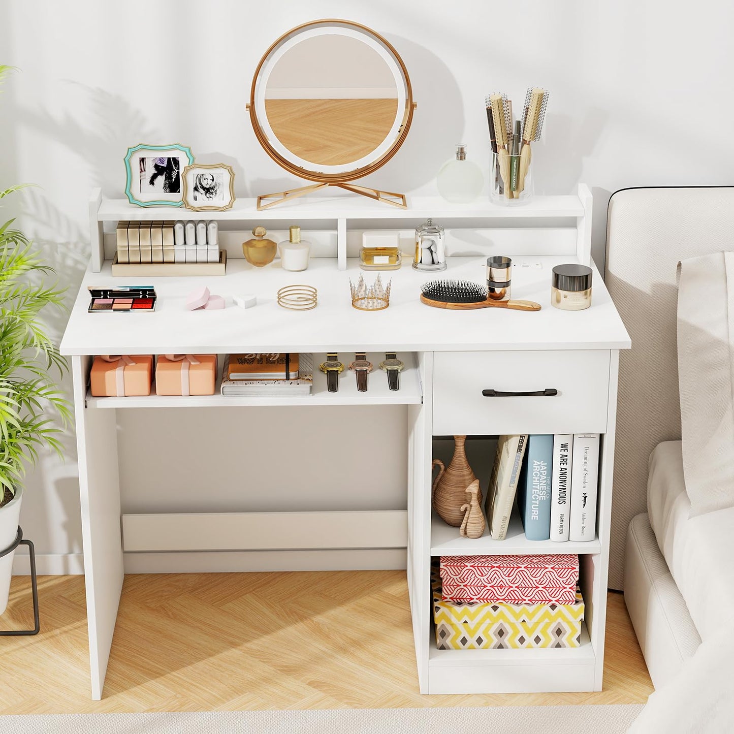 Tangkula Computer Desk with Drawer & Keyboard Tray