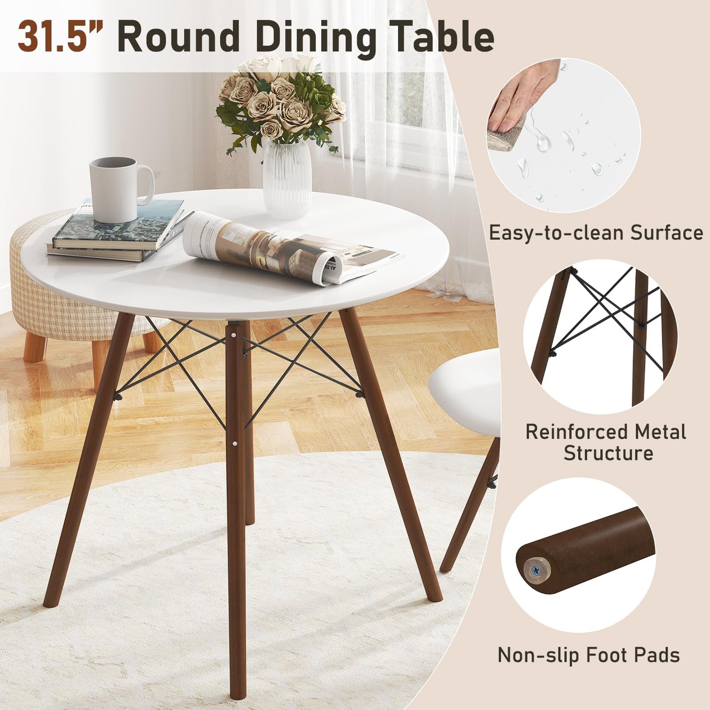 Tangkula Round Dining Table Set for 4 with Ergonomic Seat & Solid Wood Legs
