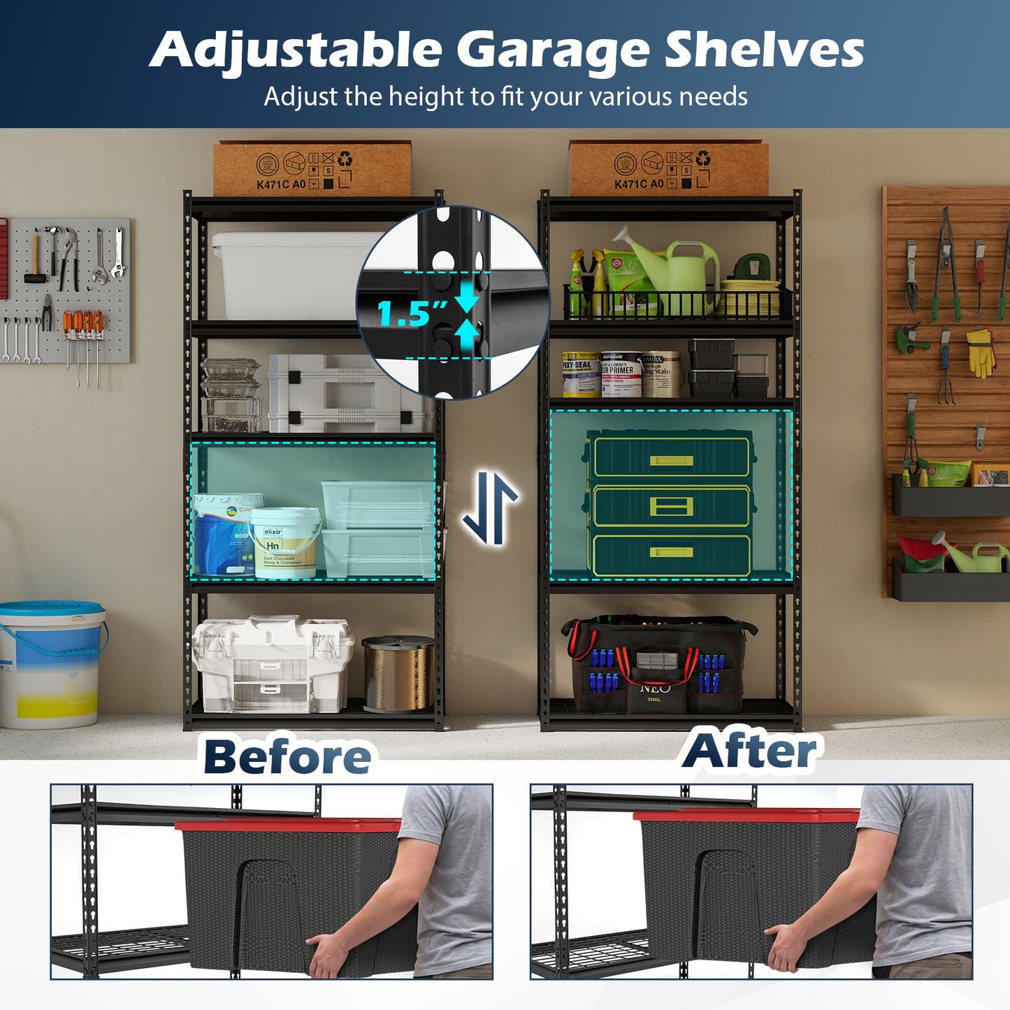 Tangkula 5-Tier Metal Garage Shelving Units with 2000 LBS Capacity (1/2/3/4)