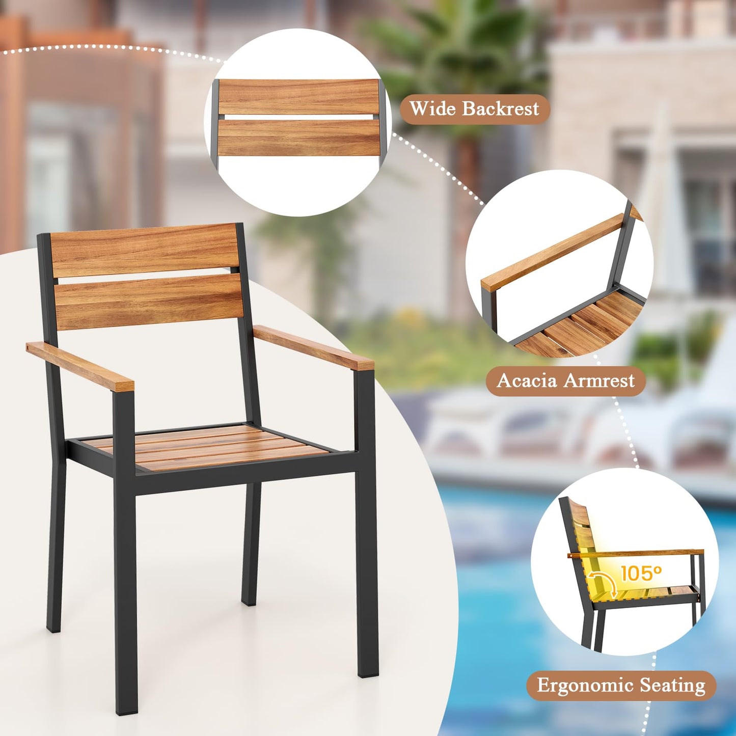 Tangkula Acacia Wood Patio Chairs Set for Deck Garden Yard