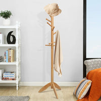 Tangkula Wood Tree Coat Rack with 11 Hooks & Stable Tri-Legged Base