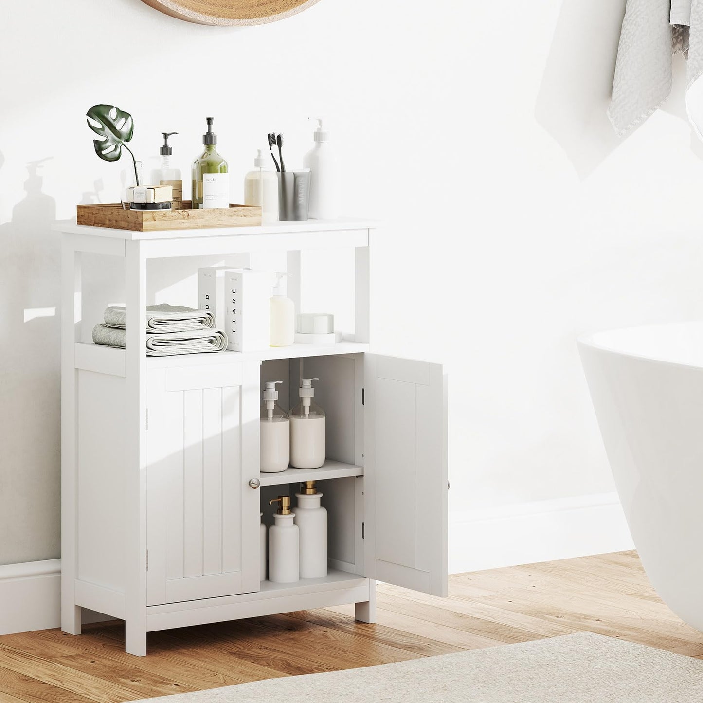 Tangkula Bathroom Storage Cabinet with 2 Doors & 1 Adjustable Shelf
