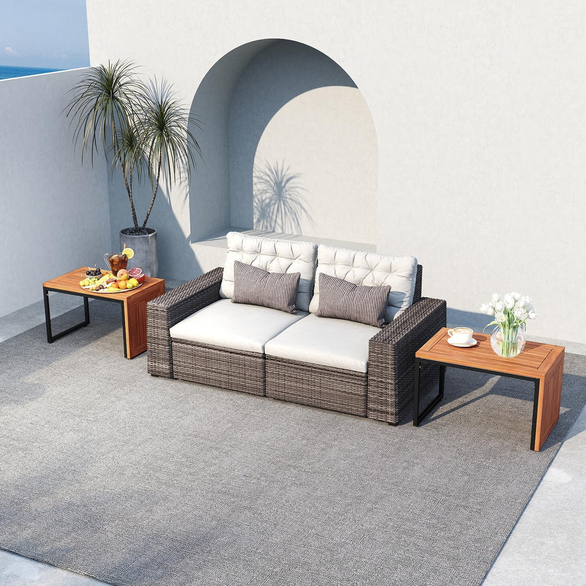 Tangkual 2-in-1 Patio Acacia Wood Side Tables