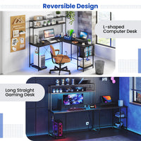 Tangkula L-Shaped Desk with LED Strip & Power Outlets