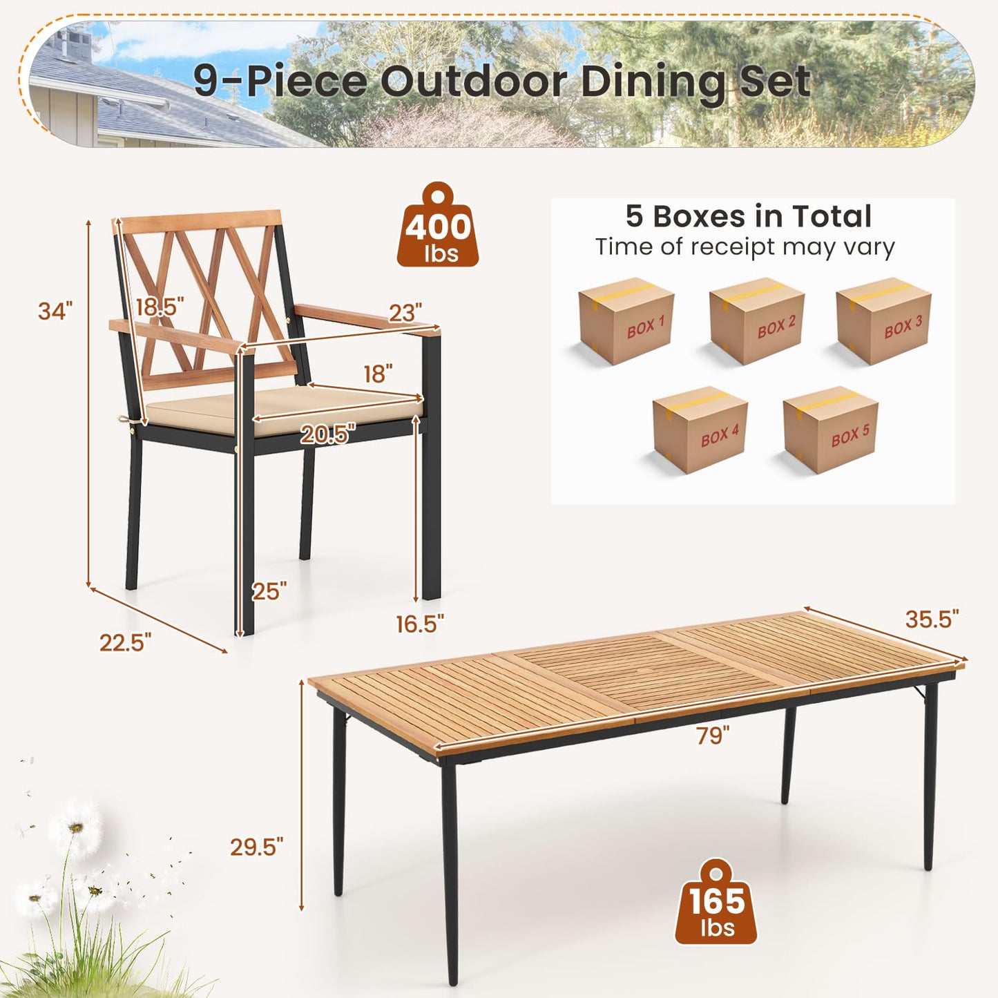 Tangkula Outdoor 9-Piece Patio Dining Set