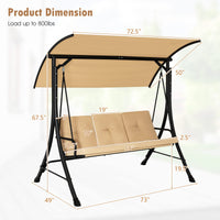 Tangkula 3 Person Porch Swing, Outdoor Swing with Removable Cushions