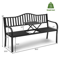Tangkula Outdoor Garden Bench with Pullout Middle Table