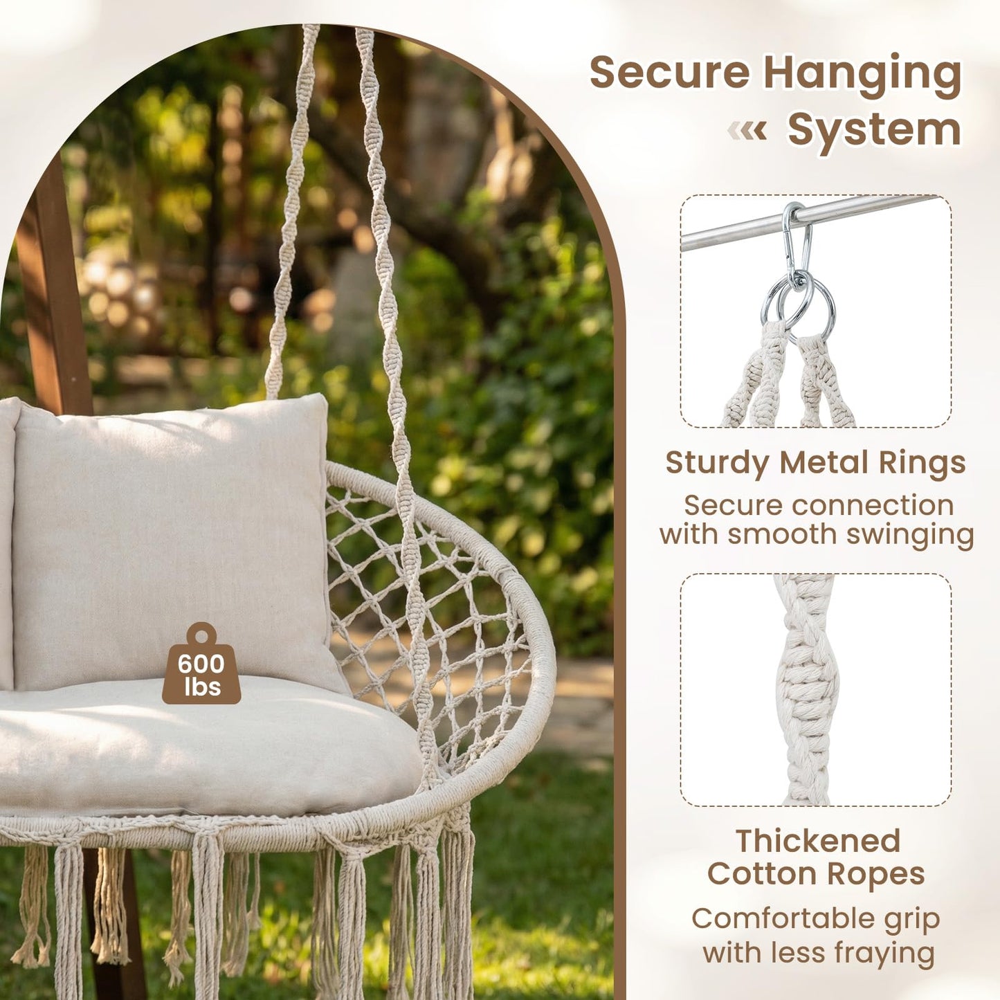 Tangkula 2-Person Hanging Hammock Chair with Cushions