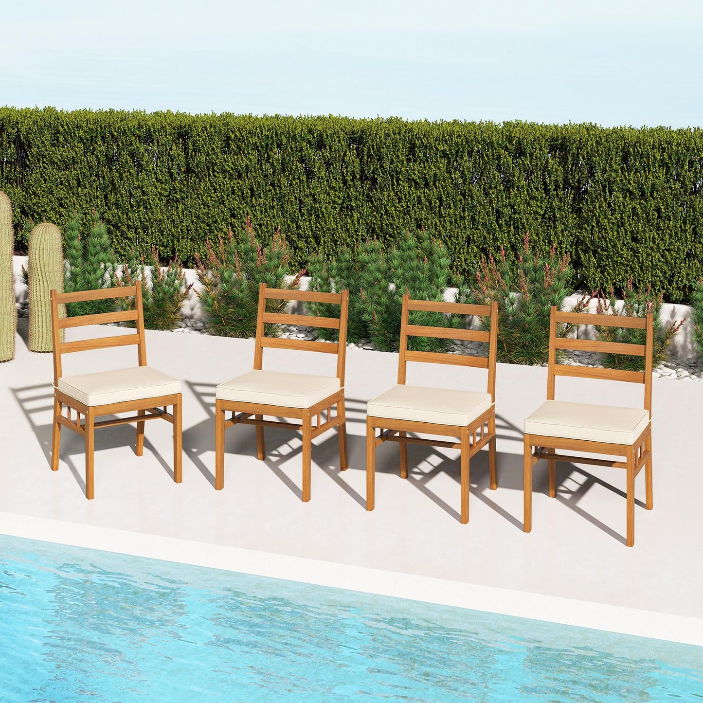 Tangkula Wood Patio Chair Set of 2/4 for Indoor Porch Garden Deck Pool Balcony