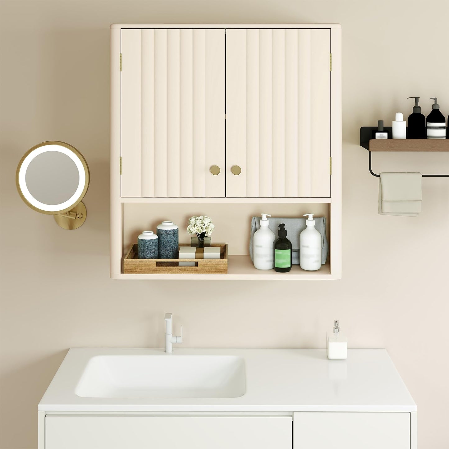 Tangkula Fluted Bathroom Wall Cabinet