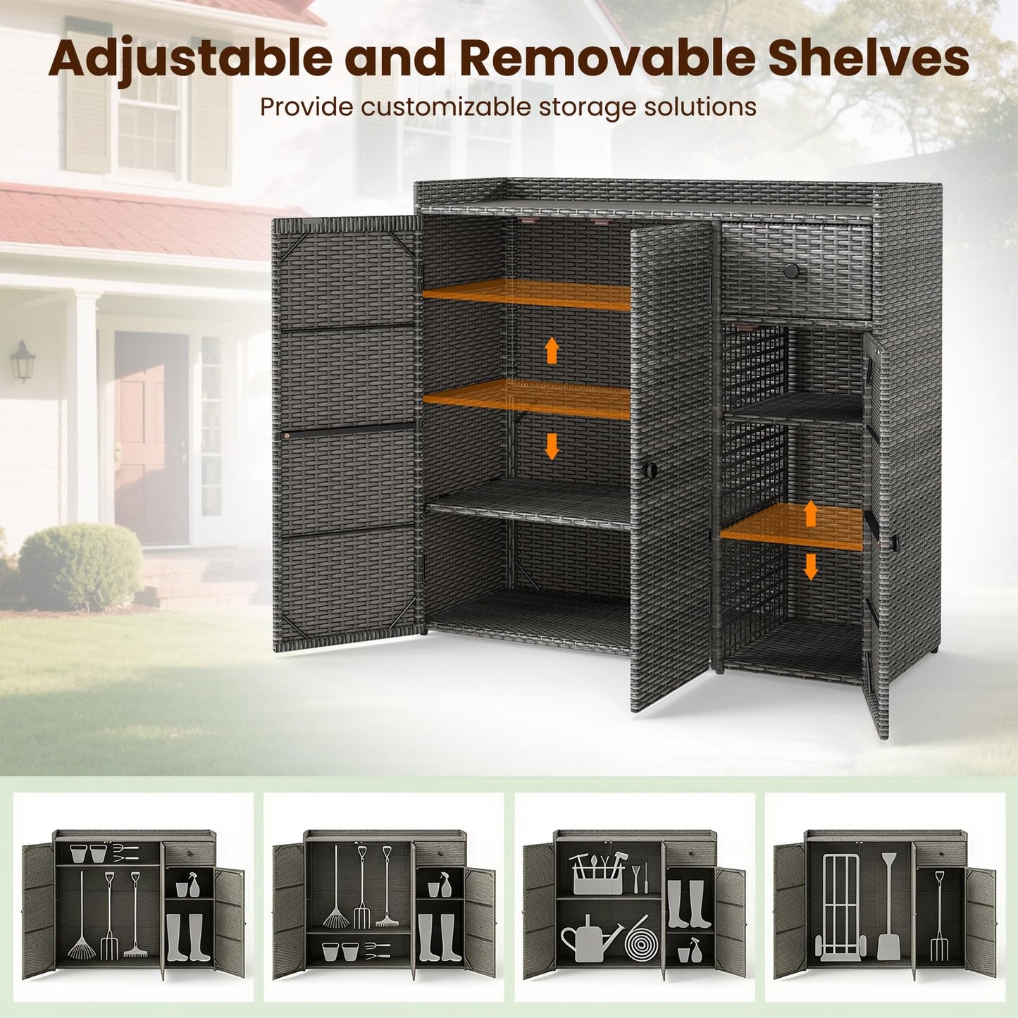 Tangkula Outdoor Cabinet with 2 Adjustable Shelves