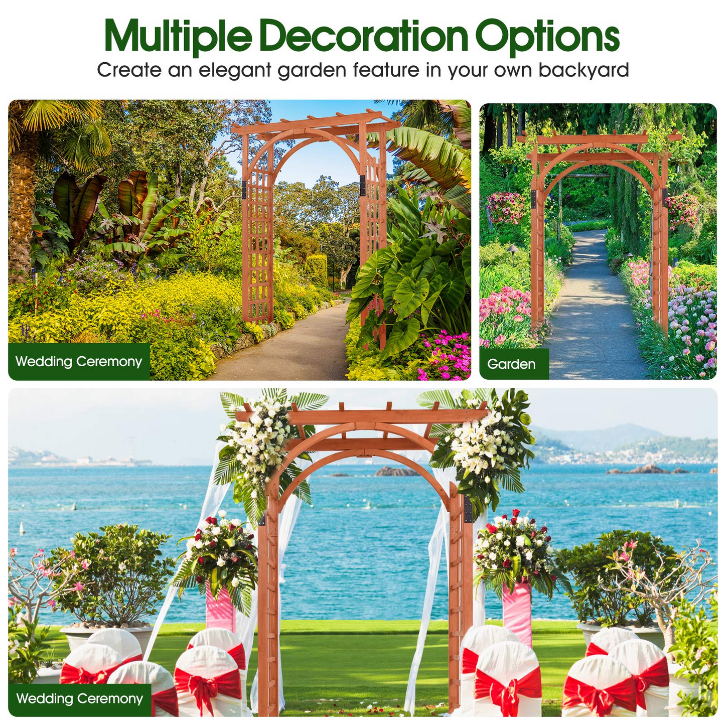 Tangkula 85 inches Garden Arbor, Wooden Wedding Arches Structure w/Trellis Sides for Climbing Plants