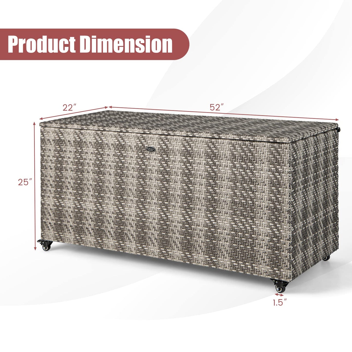Tangkula 96 Gallon Deck Box, PE Wicker Outdoor Storage Box with 4 Wheels and Waterproof Zippered Liner