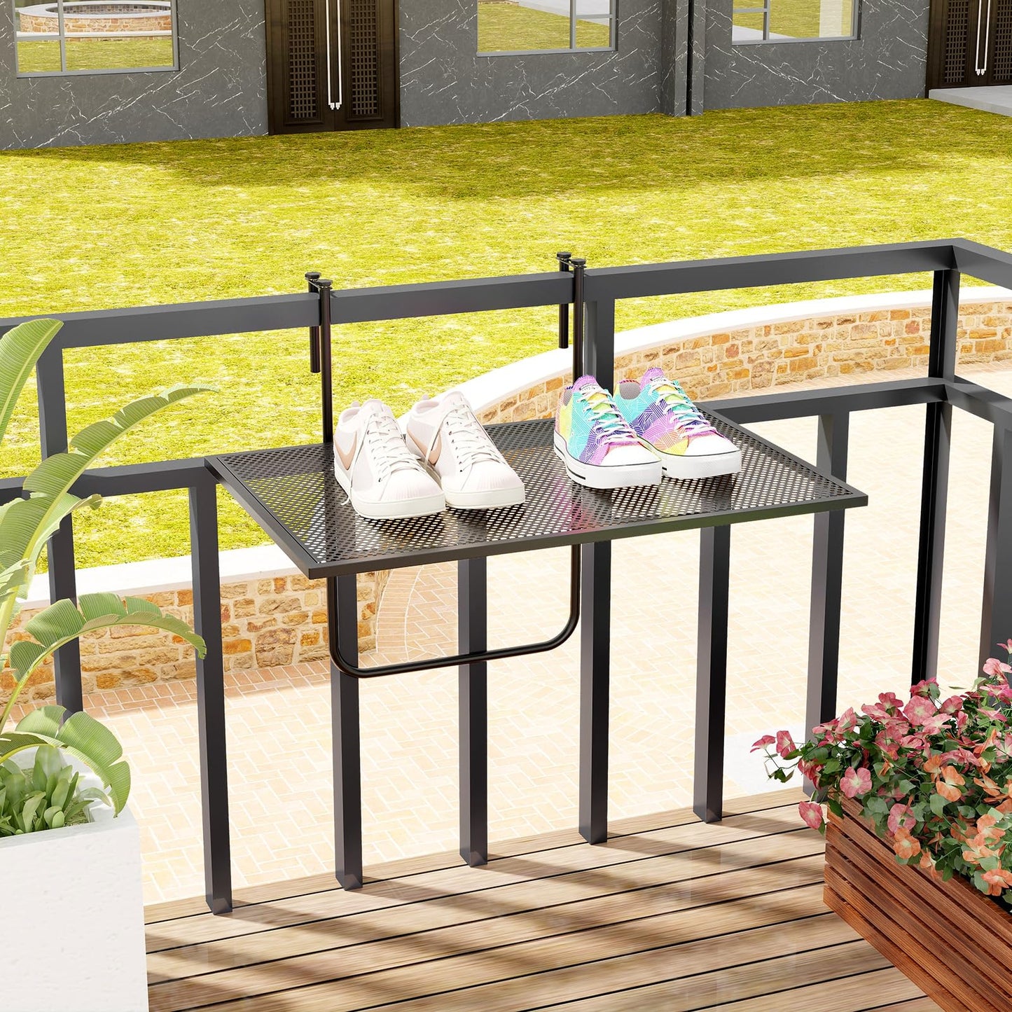 Tangkula Balcony Railing Table Outdoor Folding Hanging Table（24” x 20” x 20”）