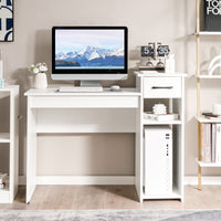 Tangkula White Desk with Drawer & CPU Stand
