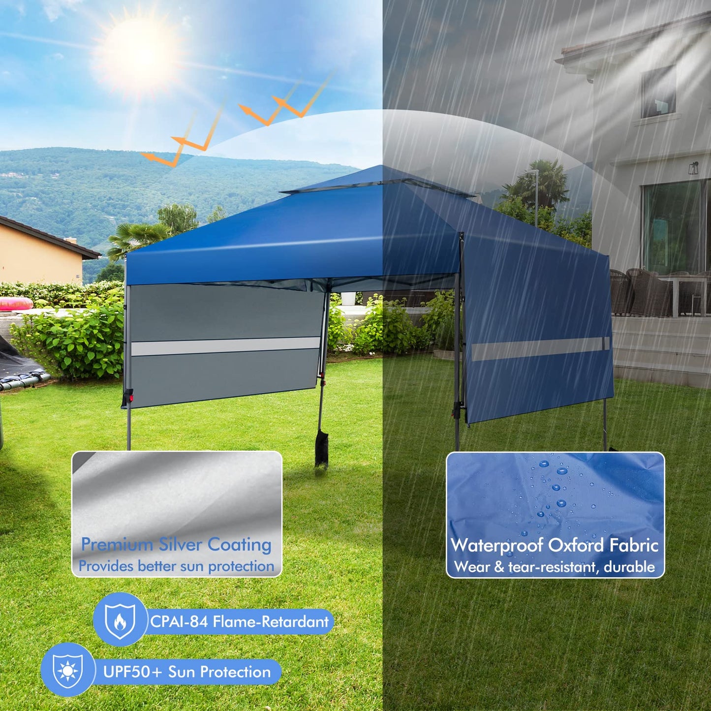 Tangkula 10x17.6 Ft Pop Up Canopy with Adjustable Dual Awnings, Easy Setup Instant Tent for Patio, Market, Picnic