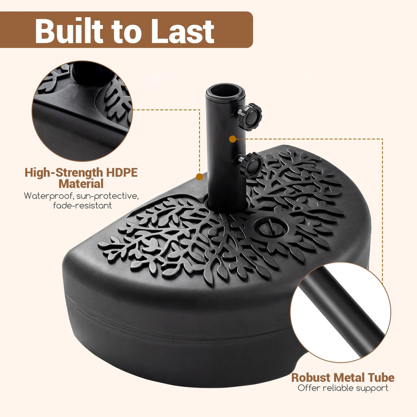 Tangkula 55 LBS Half Round Umbrella Base for 1.57" & 1.91" Poles