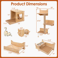 Tangkula Cat Wall Shelves 6 Pieces Wooden Wall Mounted Kitten Furniture Set