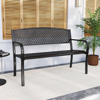 Tangkula 50 Inches Garden Bench with Patterned Backrest and Curved Armrests
