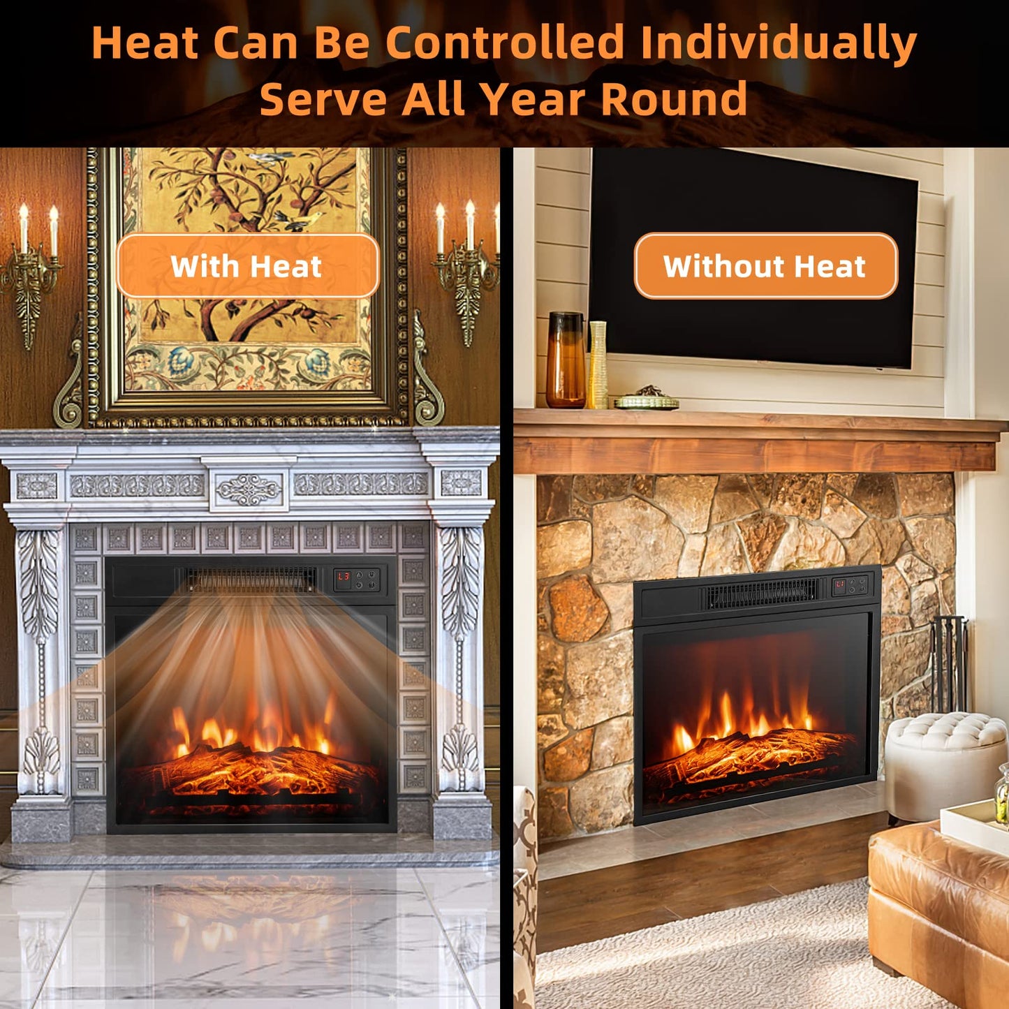 Tangkula Electric Fireplace Insert, Recessed 1400 W Electric Fireplace