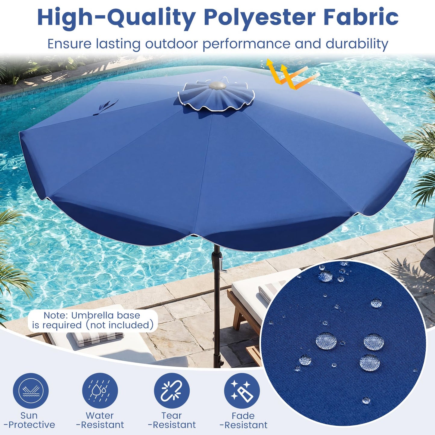 Parasol de terrasse Tangkula 2,7 m, parasol d'extérieur avec manivelle, inclinaison par bouton-poussoir, parasol de plage à 2 niveaux avec toile de protection solaire