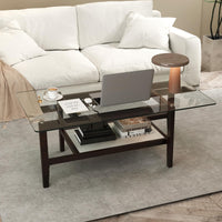 Tangkula Table basse rectangulaire à 2 niveaux de 106,7 cm avec étagère de rangement et pieds en bois d'hévéa massif