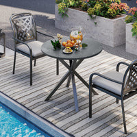 Tangkula Round Patio Dining Table with Wood-Like Top & X-Shaped Legs