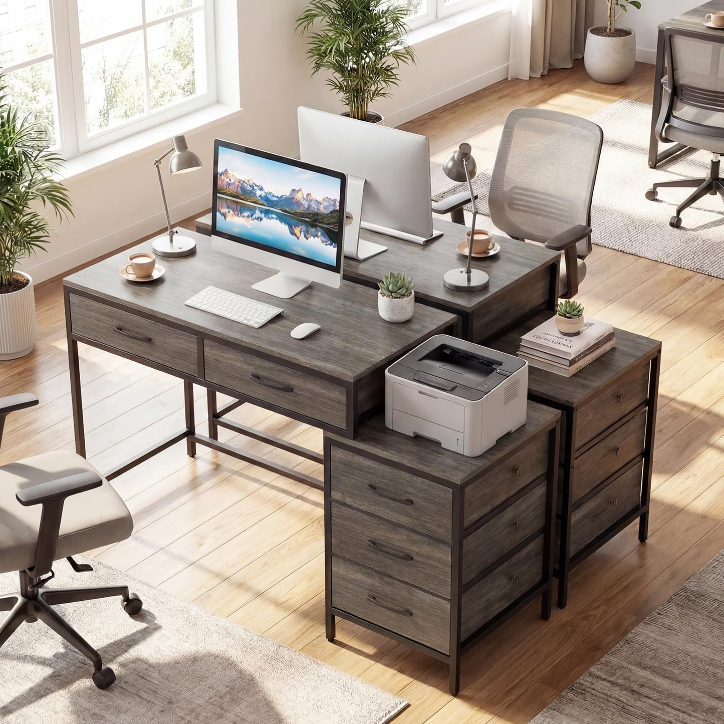 Tangkula Reversible Computer Desk with 5 Drawers (51-Inch)