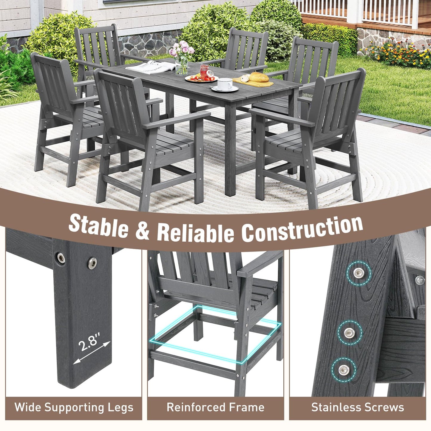 Tangkula 6 Pcs Patio Dining Bench Set for Garden