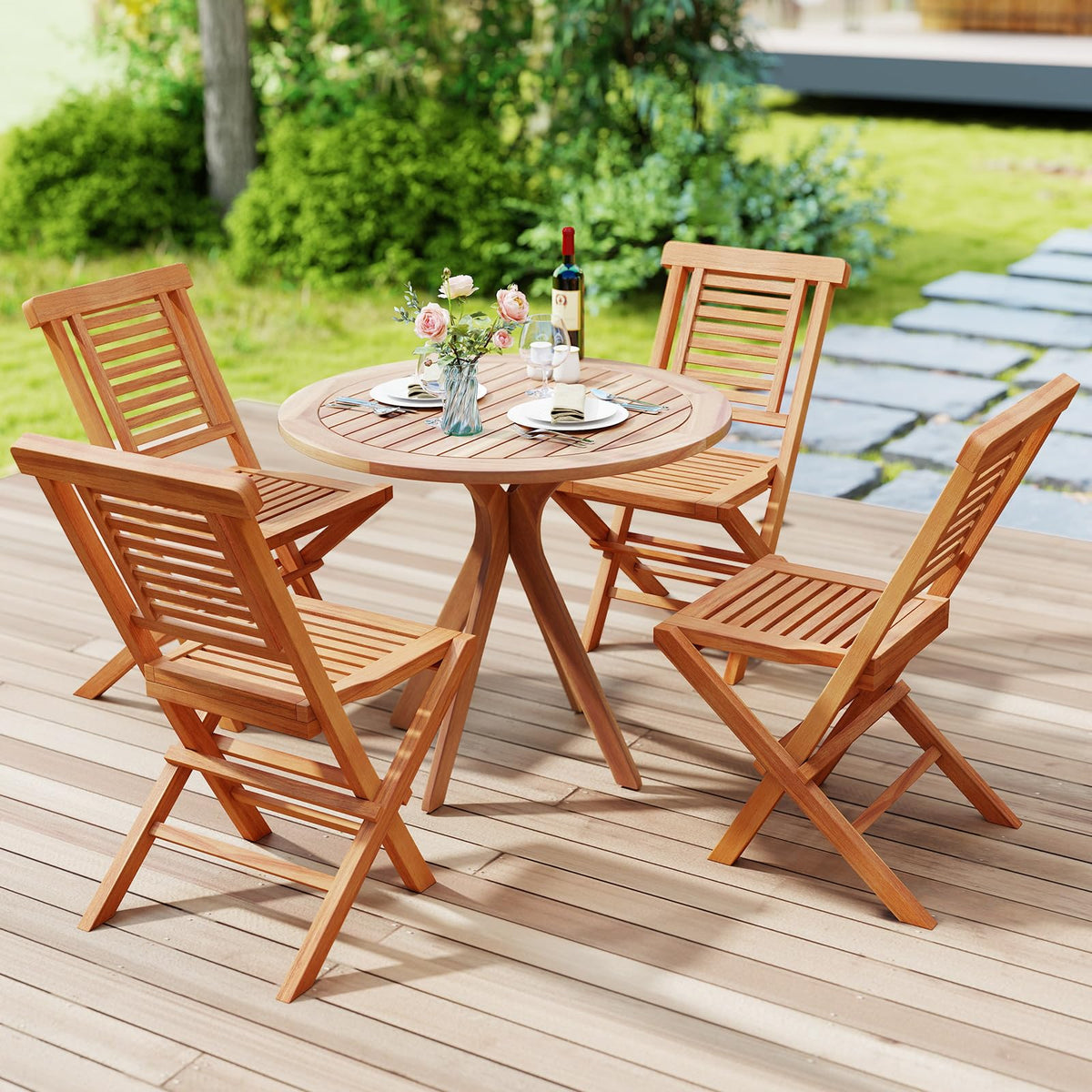Tangkula Teak Wood Folding Patio Chairs Set of 2/4(25" x 19" x 35.5")