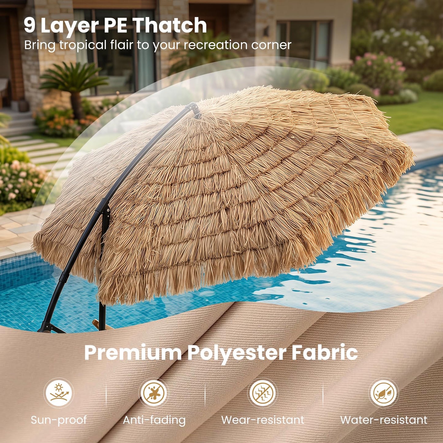 Tangkula 10 FT Tiki Patio Umbrella with Crank Handle