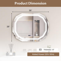 Tangkula LED Bathroom Mirror, Single Beveled Edge Anti-Fog Mirror with 3 Color LED Light, Memory Function