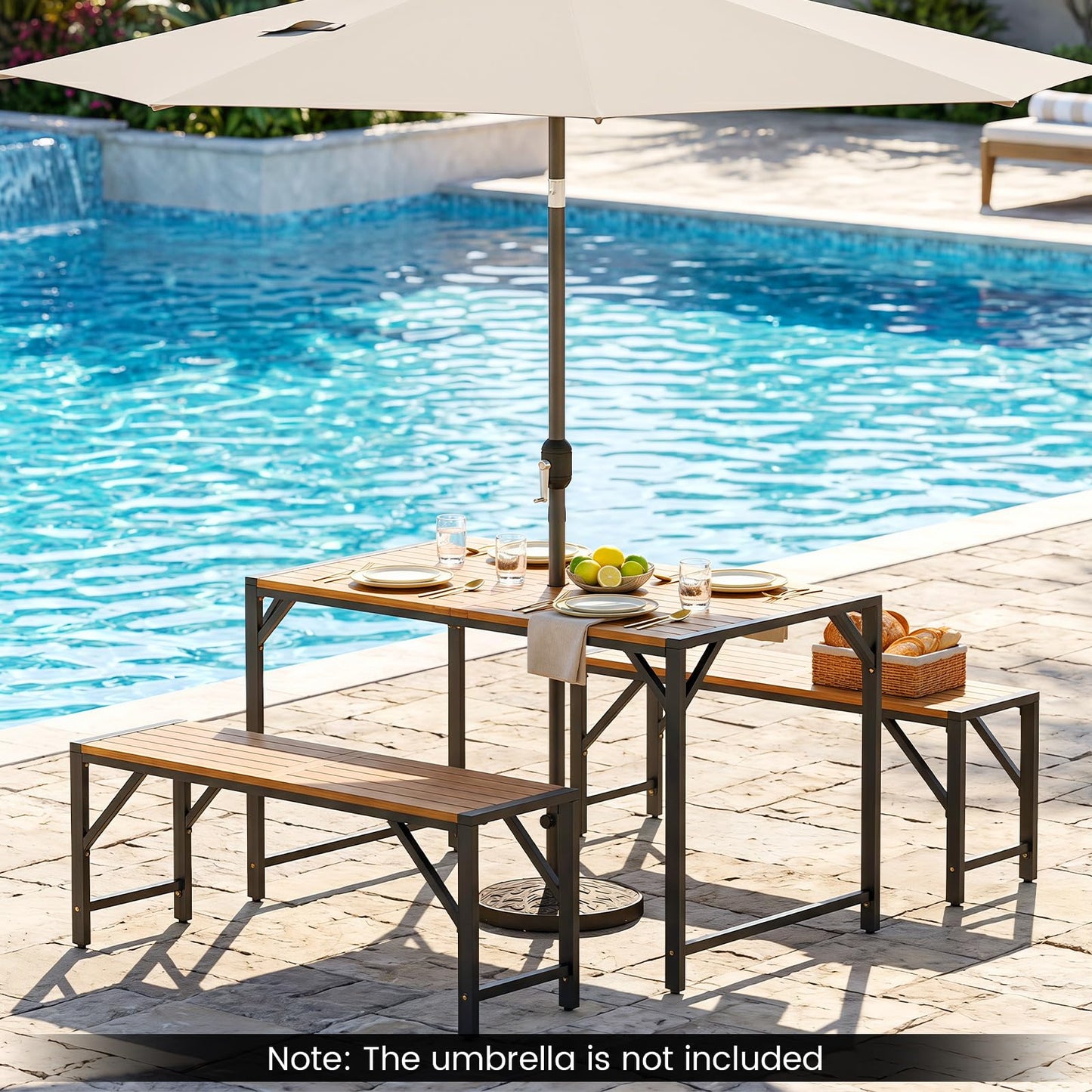 Tangkula Acacia Wood Outdoor Dining Table with 1.97” Umbrella Hole