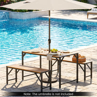 Tangkula Acacia Wood Outdoor Dining Table with 1.97” Umbrella Hole