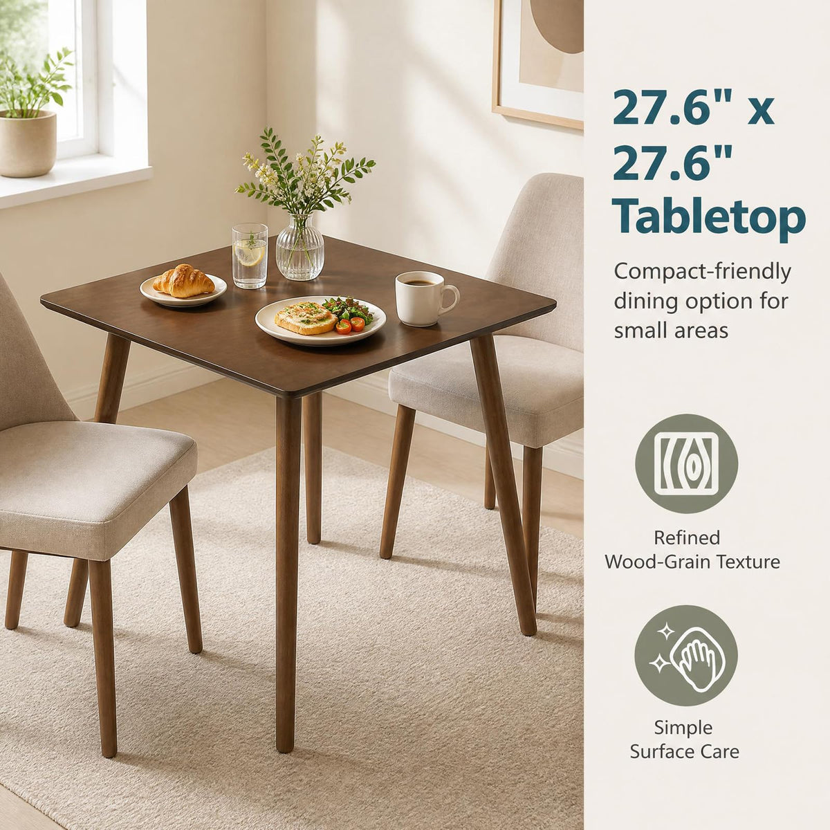 Tangkula 27" Small Dining Table Wooden Square Table for 2-4