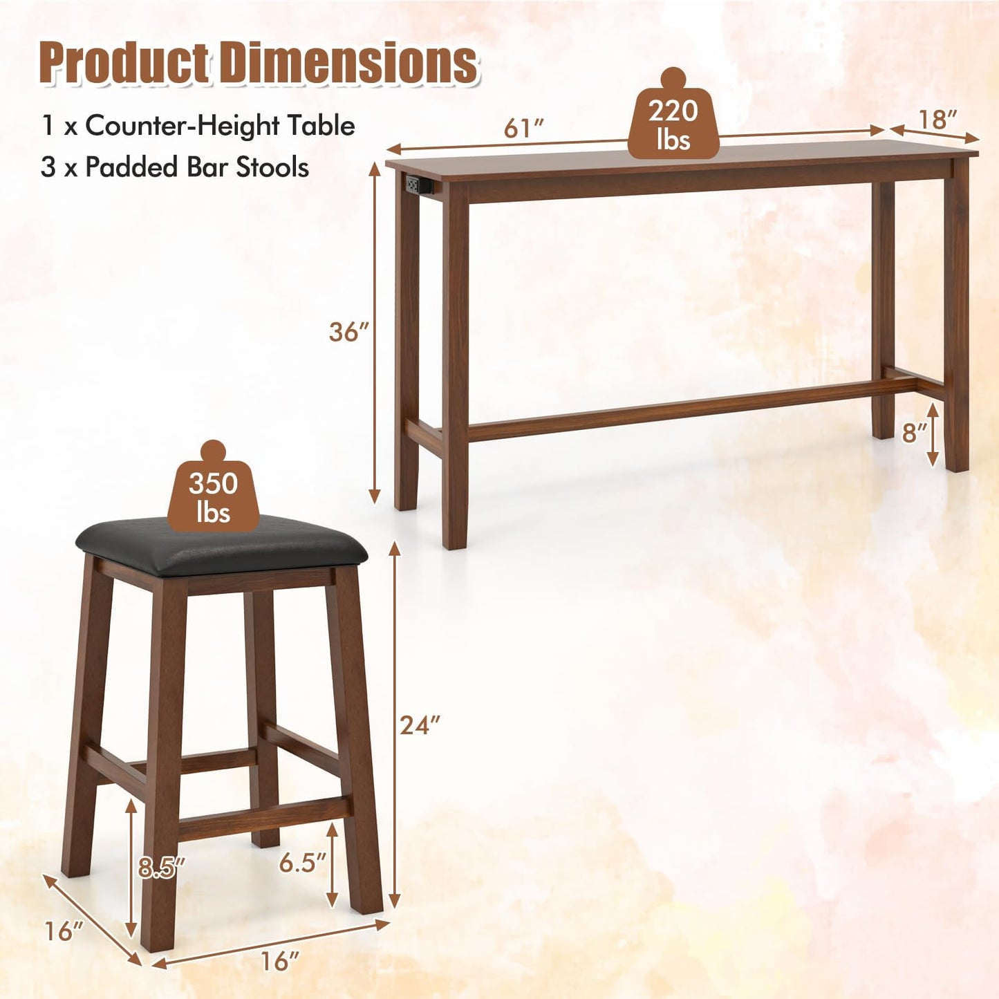 Tangkula 4-Piece Bar Table with Stools for Living Room