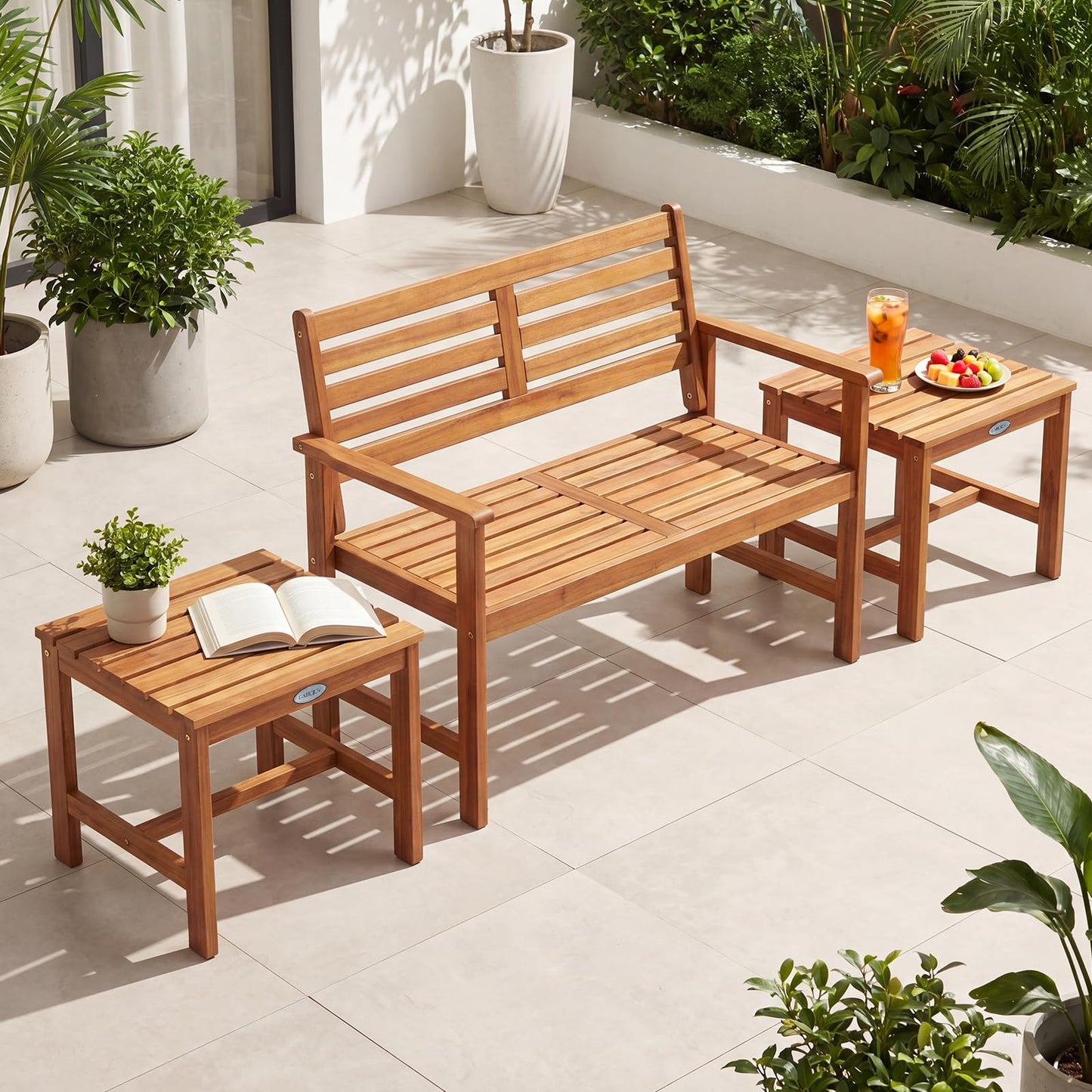 Tangkula 17" Patio Acacia Wood Side Table