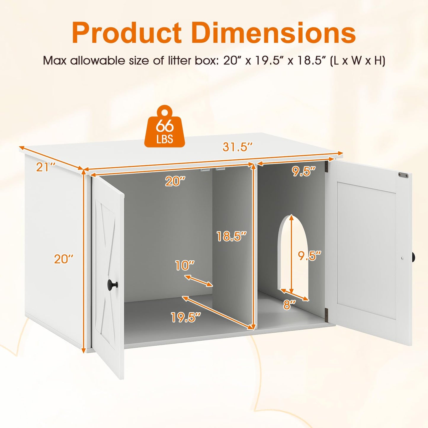 Tangkula Cat Litter Box Enclosure | Hidden Cat Washroom Cabinet with Double Doors
