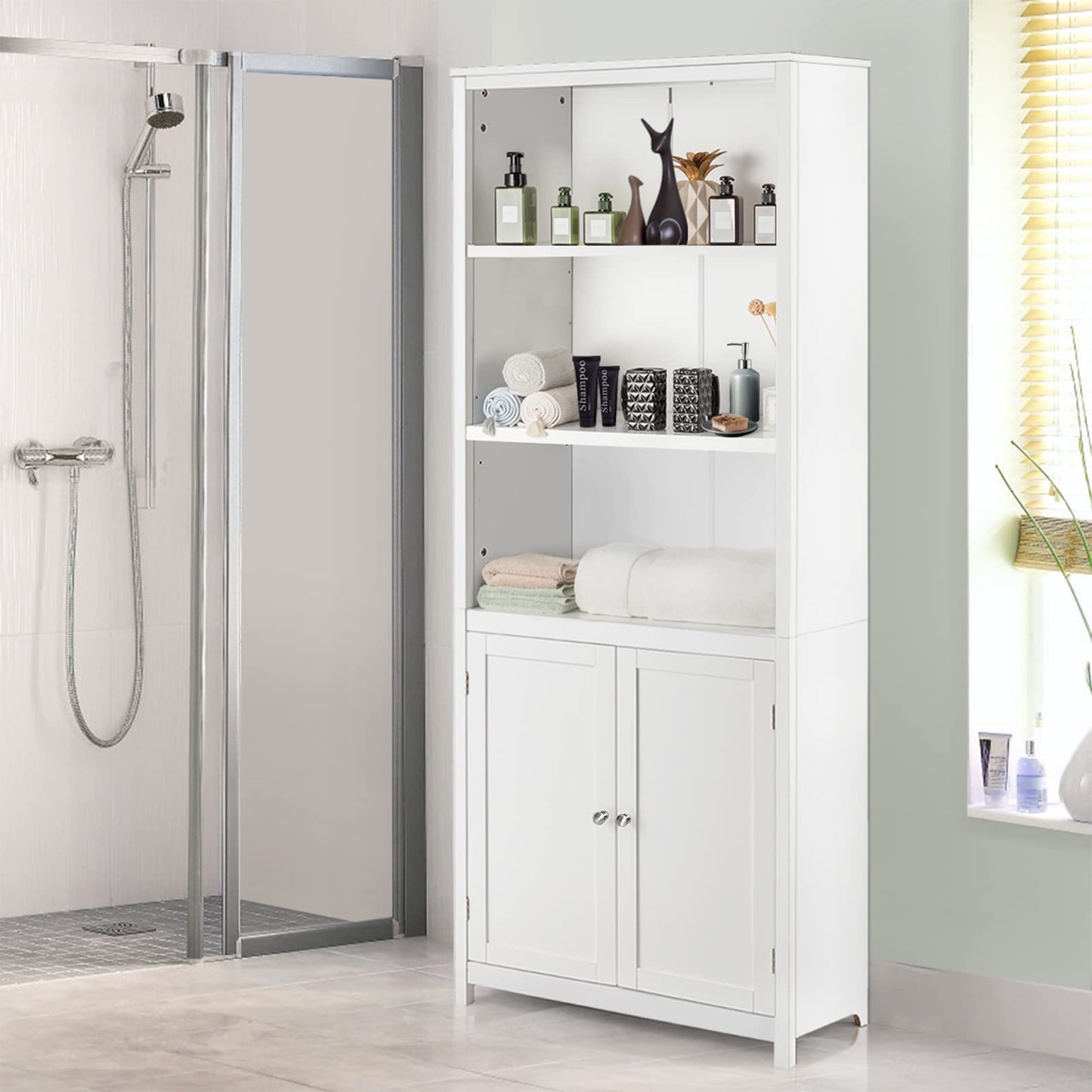 Tangkula Bookcase with Doors, 3 Tier Open Book Shelving