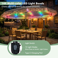Tangkula 15 FT Solar Tiki Patio Umbrella | Thatched PE Grass