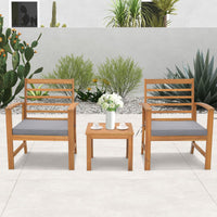 Tangkula 3 Pieces Outdoor Furniture Set, Acacia Wood Conversation Set with Soft Seat Cushions