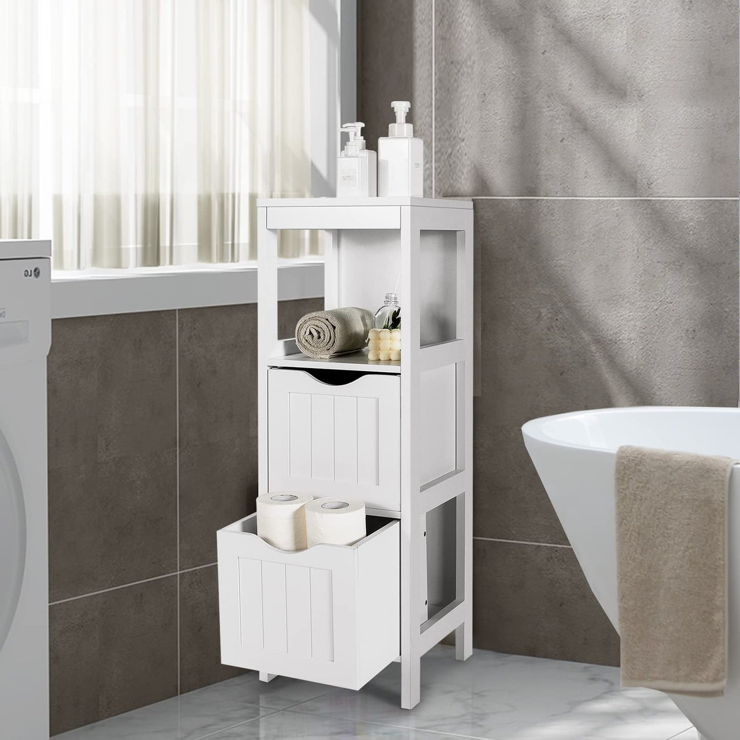 Side Floor Cabinet with 2 Switchable Drawers - Tangkula