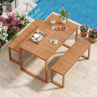 Tangkula 49" x 27.5" Acacia Wood Patio Dining Table for 4-6 Slatted Tabletop