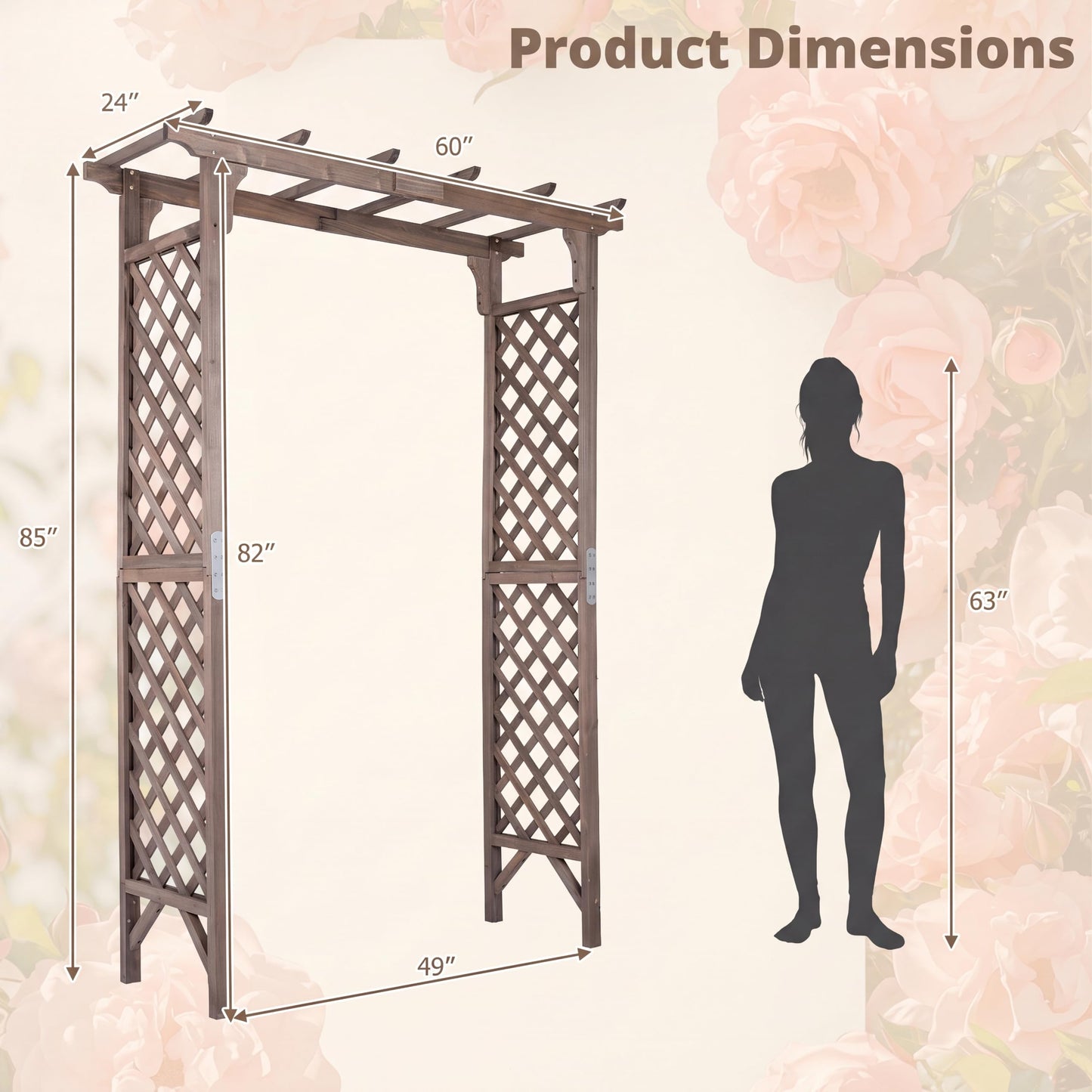 Tangkula 85" Wood Garden Arch Trellis for Climbing Plants