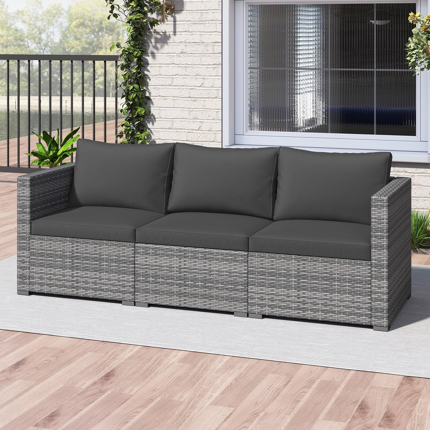 Tangkula 3 Seat Outdoor Modular PE Rattan Patio Cushioned Sectional Couch Furniture Set